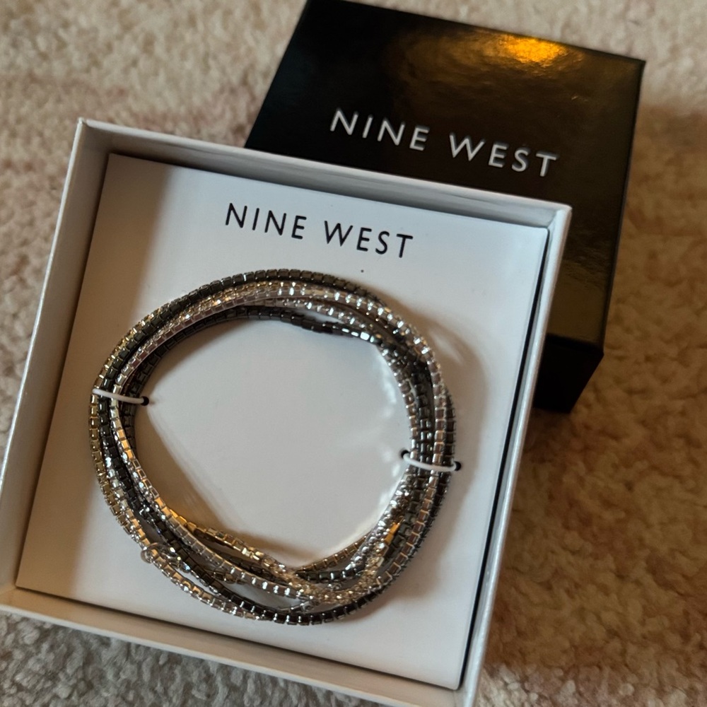 Nine West Silver, Gold, and Black Bracelet stack
